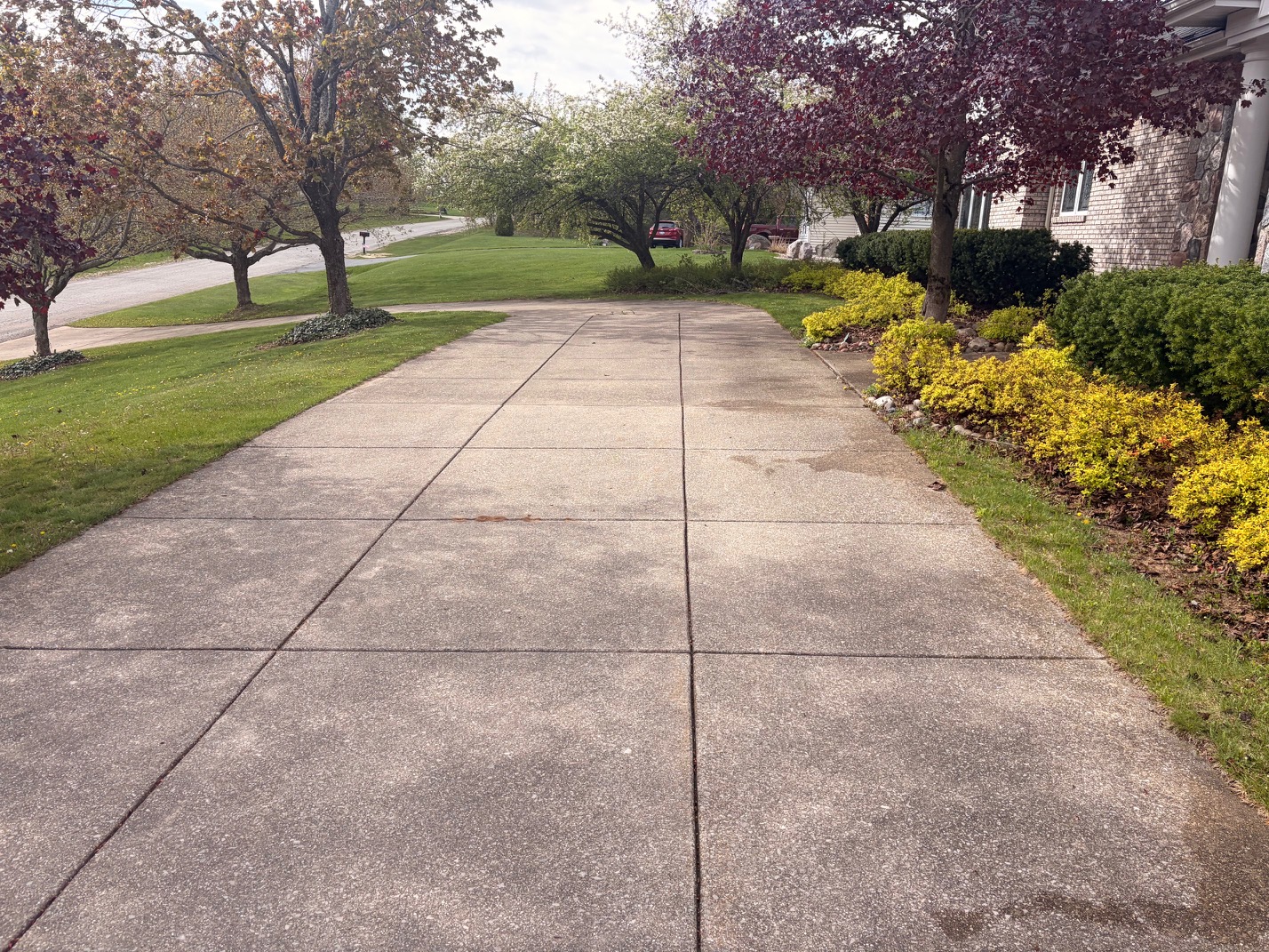 Dirty concrete driveway before cleaning